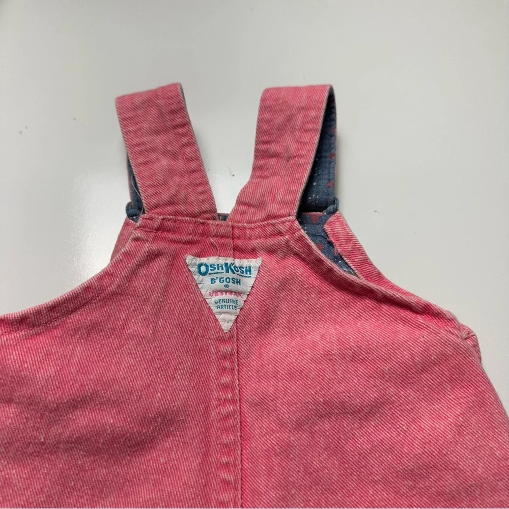 Vintage 90’s OshKosh B’gosh Pink Denim Overalls | Polka Dot Trim · Made USA